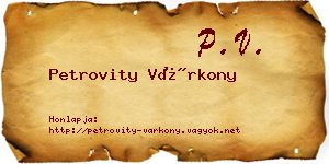 Petrovity Várkony névjegykártya